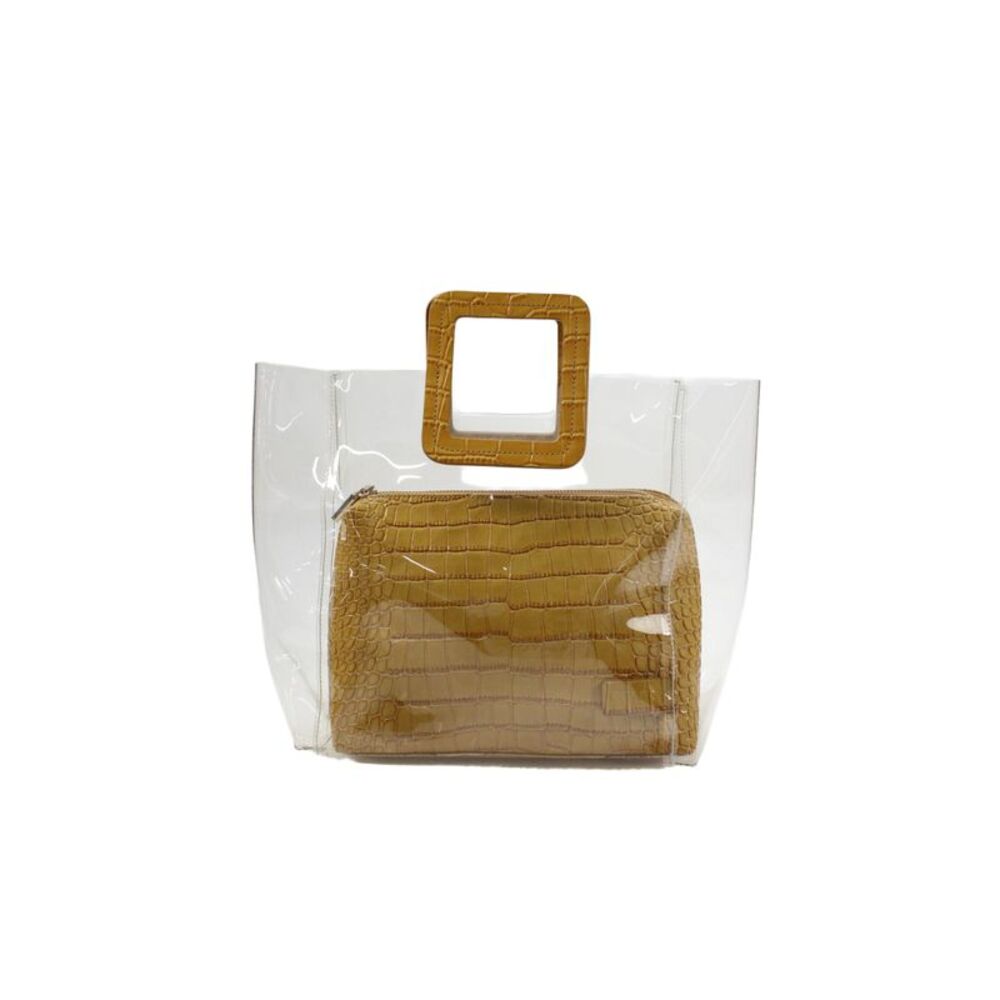 Staud Womens Crocodile Print Tote Shoulder Handbag Clear Yellow